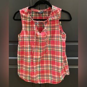 Madras Plaid Summer Drawstring Top Lands End Women’s Size 4